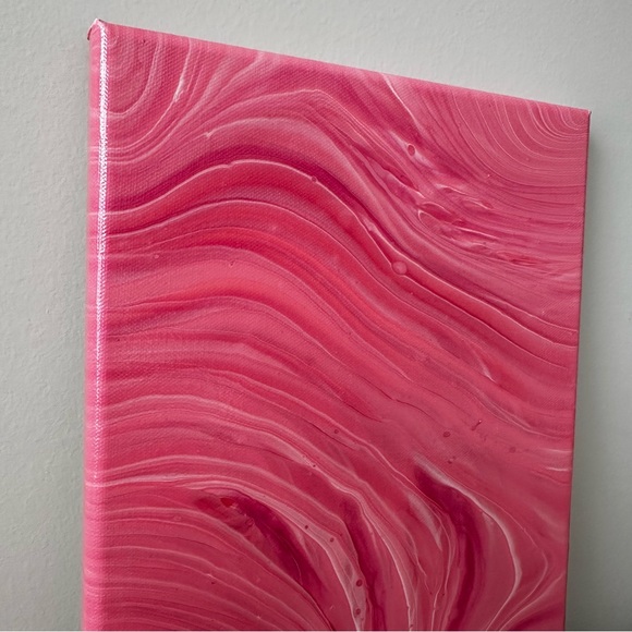 9x12 Painting Abstract Acrylic Fluid Pour Art on gallery wrapped Canvas pink - Picture 9 of 15